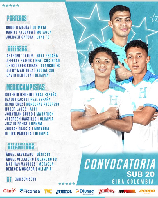 Convocatoria de Selección Sub-20 de Honduras para gira por Colombia.