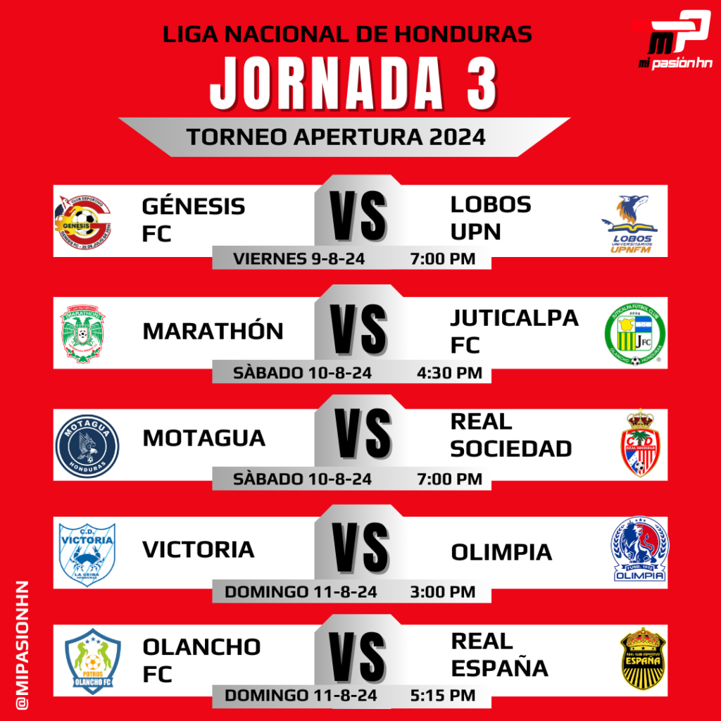 Este sábado Motagua recibe a la Real Sociedad; Los partidos de la jornada 3 del torneo Apertura