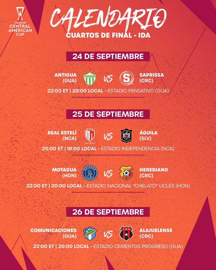 Motagua recibe a Herediano; Días y horas de los partidos de cuartos de final de la Copa Centroamericana