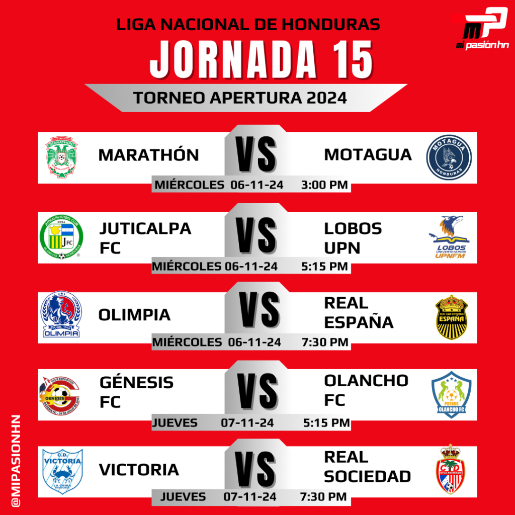 Olimpia y Real España por el primer lugar; Jornada 15 del torneo Apertura en Honduras