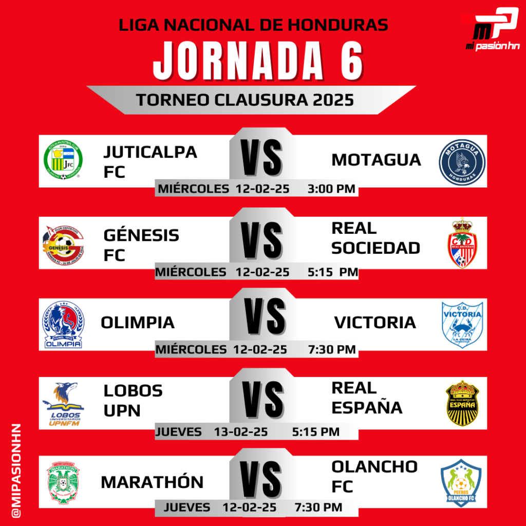 Olimpia ante Victoria y Marathón contra Olancho FC; Jornada 6 del torneo Clausura