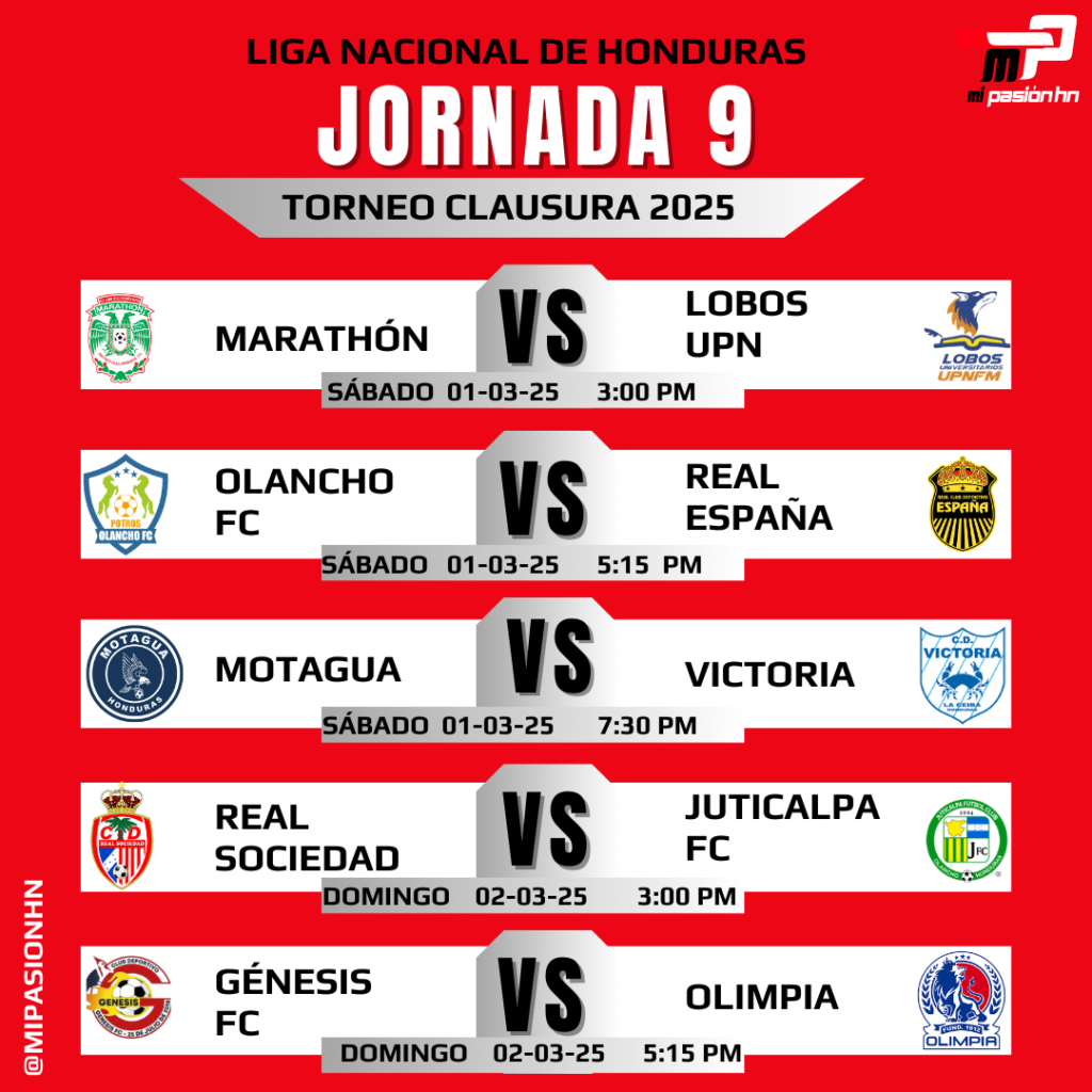 Liga Nacional oficializa jornada 9 del torneo Clausura; Todos los partidos del fin de semana