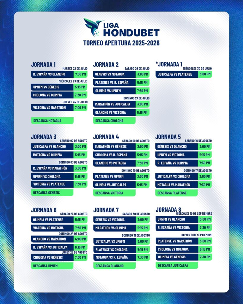 Liga Nacional anuncia el nuevo calendario de partidos del torneo Apertura con 11 clubes