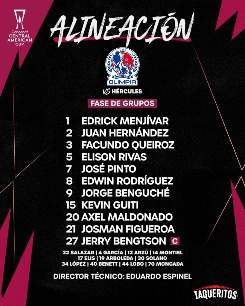 Olimpia derrota 2-0 al Hércules en El Salvador con goles de Edwin Rodríguez y Jorge Benguché