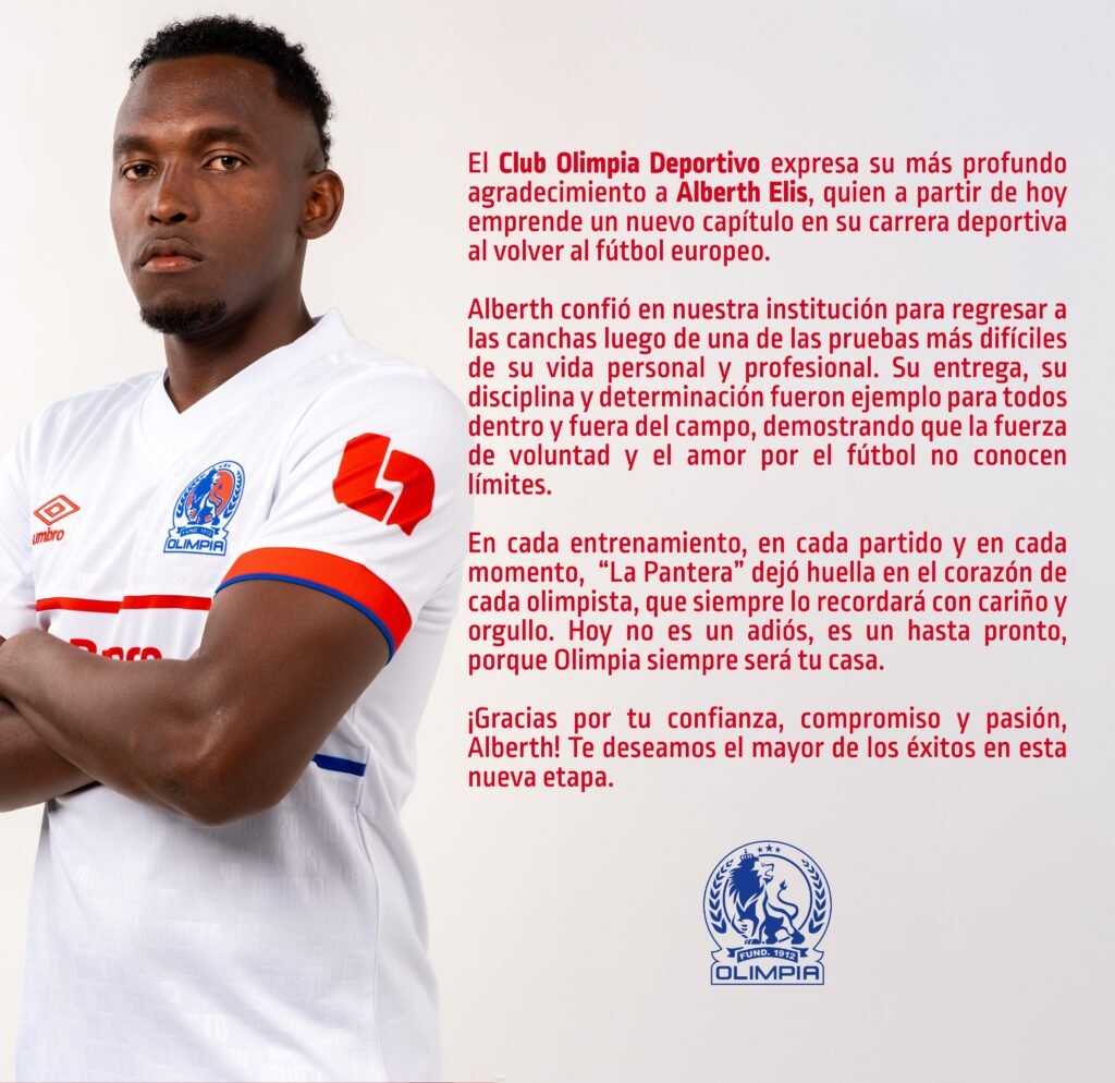 Con emotiva carta, Olimpia despide a Alberth Elis y le desea éxito en el fútbol europeo