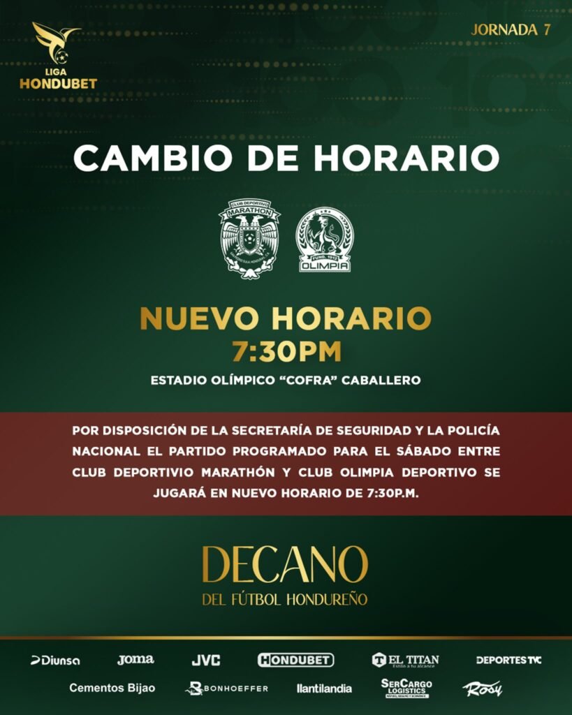 Marathón anuncia segundo cambio de horario para el clásico ante Olimpia