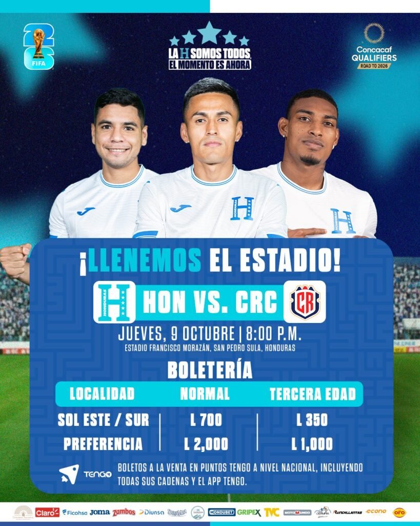 FFH anuncia precios de entrada para el partido eliminatorio entre Honduras y Costa Rica en SPS