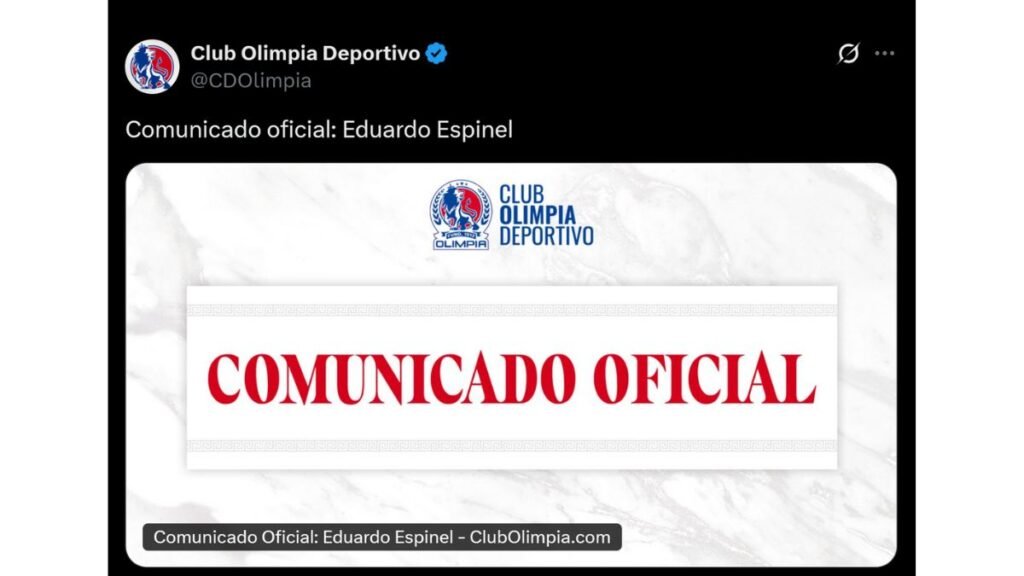 Olimpia confirmó que Eduardo Espinel continuará siendo su director técnico