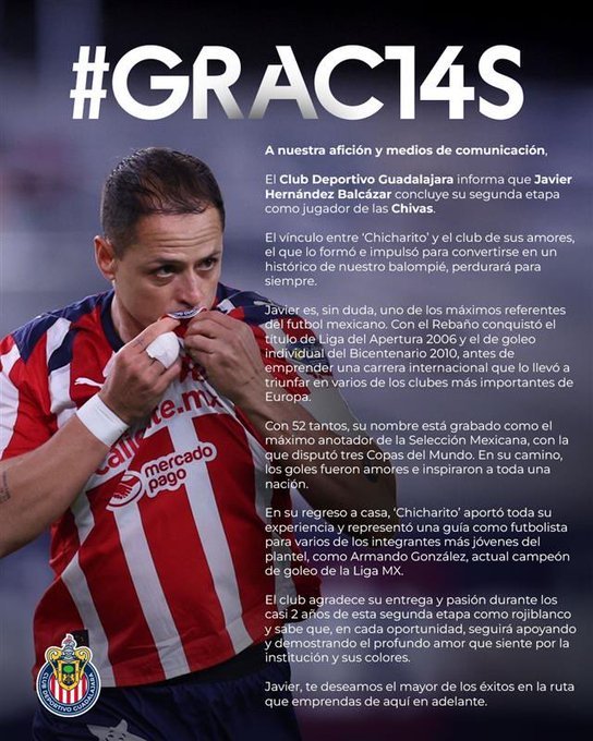 Chivas hace oficial la salida de “Chicharito” Hernández
