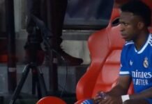 Real Madrid está venciendo 1-0 al Benfica y el partido se detuvo por supuestos insultos a Vinicius