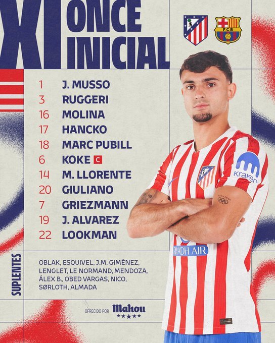 Atlético de Madrid y Barcelona anuncia alineaciones para semifinal de ida de la Copa del Rey