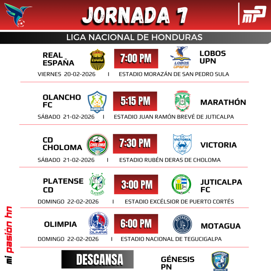 Olimpia y Motagua se jugará el domingo en horas de la noche; Jornada 7 del torneo Clausura
