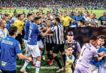 Batalla en campo de juego entre jugadores de Cruzeiro y Atlético Mineiro dejó 23 expulsados