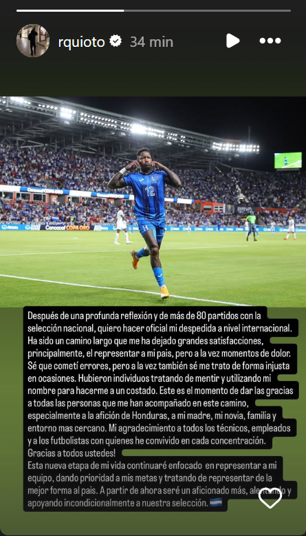 Romell Quioto anuncia su retiro de la Selección de Honduras: “Utilizaron mi nombre para hacerme a un costado”