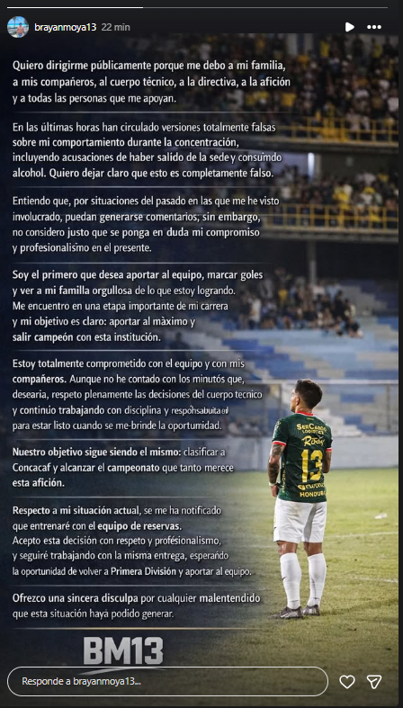 Marathón envía a Brayan Moya a entrenar con las reservas