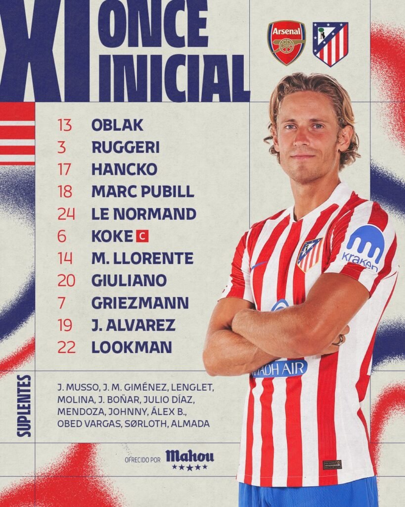 Arsenal y Atlético de Madrid confirman sus alineaciones para la semifinal de vuelta de Champions League
