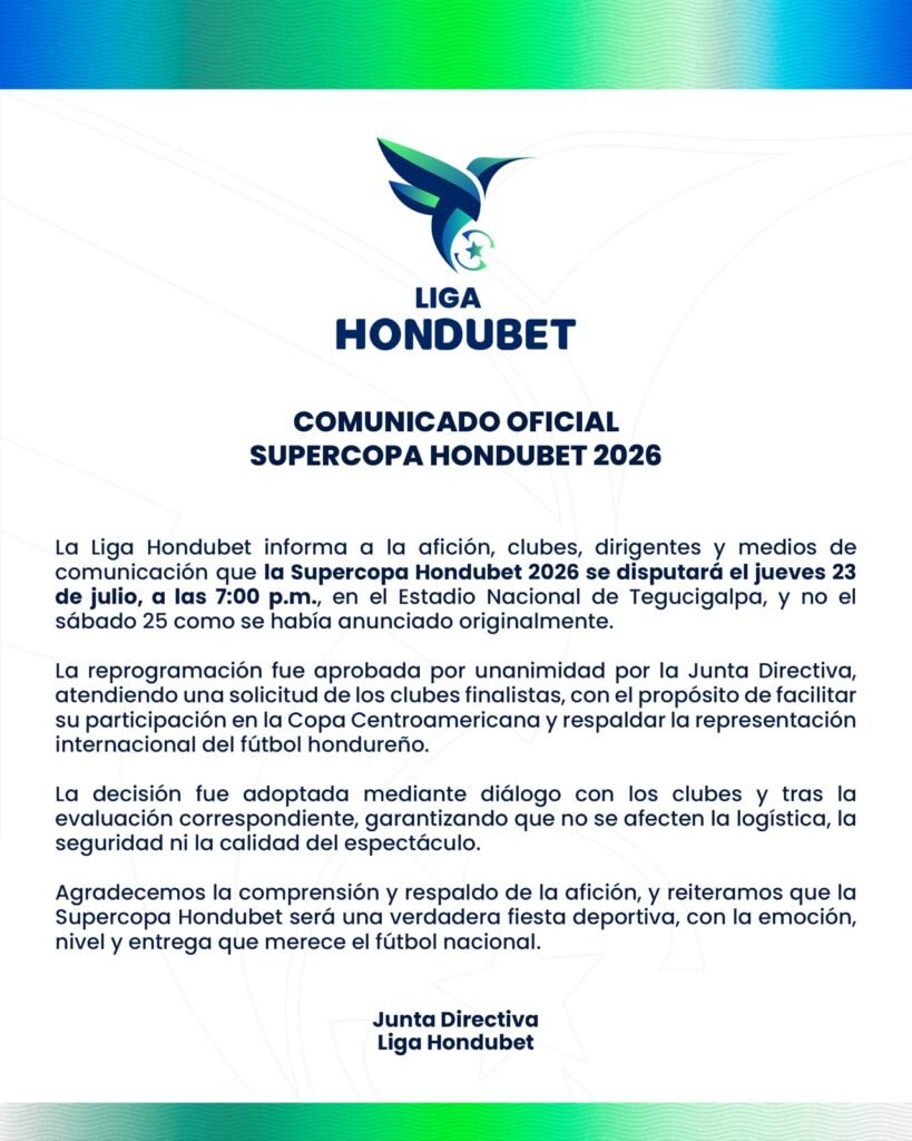 Liga Nacional anuncia cambio de fecha de la Supercopa entre Olimpia y Motagua